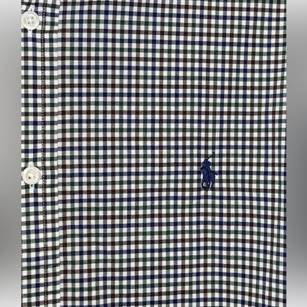 Polo Ralph Lauren Shirt Check Plaid Navy Green white Long Sleeve Pony Mens L - Picture 8 of 11